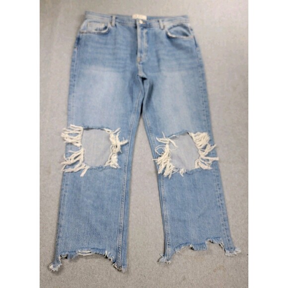 We The Free Womens Jeans 31 34x27 Wide Capri Distressed Light Stretch Button Fly - Picture 1 of 14